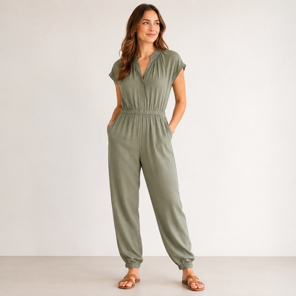 BB Dakota Steve Madden Sage Green Jogger Jumpsuit XS NWT Boho Linen Blend